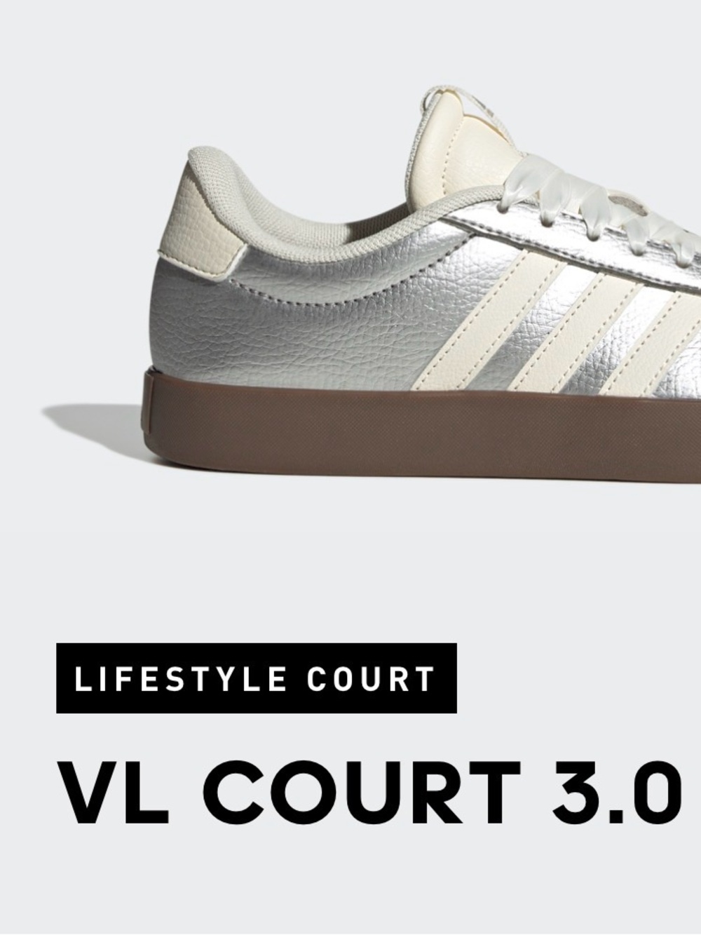 adidas Silver and Cream Court-Style Low Top Sneakers